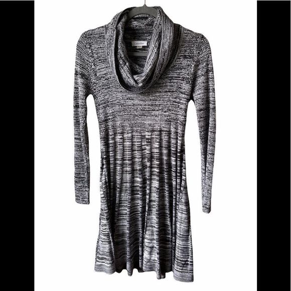 Calvin Klein Cowl Neck Marled Knit Sweater Dress Size Small Gray Black White - Picture 4 of 12
